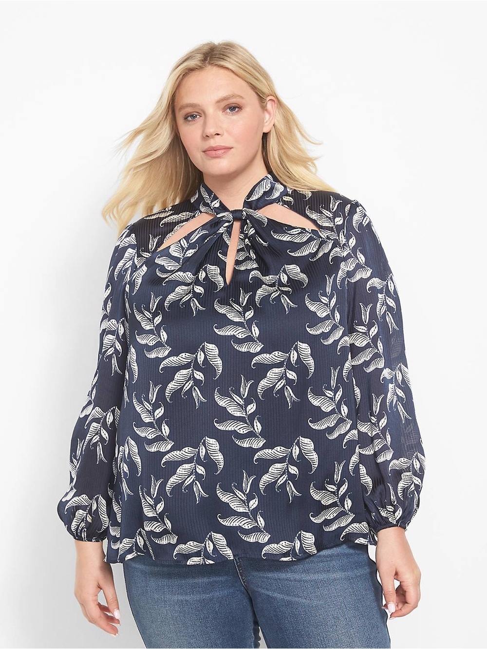Lane Bryant Navy Blue Key Hole Blouse